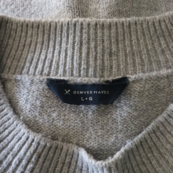 Denver Hayes Women's Sz Lrg Grey Striped Stretch Ribbed Crew Pullover‎ Sweater - Picture 10 of 12